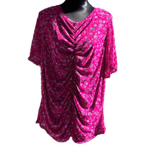 Lane Bryant Fuschia Paisley Shirred Ruched Gathered Top